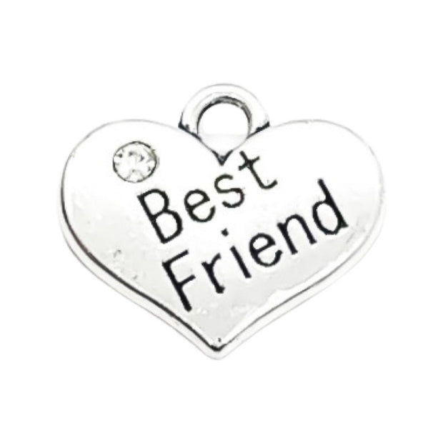 1 Best Friend Charm, Heart-Shaped Charm, Antique Silver Charm with Rhinestone, Individual Charms, BFF Charm, Gift for Bestie, DIY Jewelry