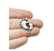 1 Double Footprints Charm Silver, Individual Charms, Baby Charms, Mommy Charms, Mother Charms, DIY Craft, Cute Charms, Baby Pendant