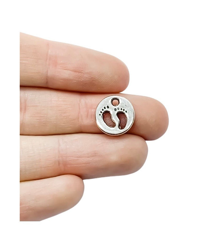 1 Tiny Footprints Charm Silver, Individual Charms, Baby Charms, Mommy Charms, Mother Charms, DIY Craft, Cute Charms, Baby Pendant