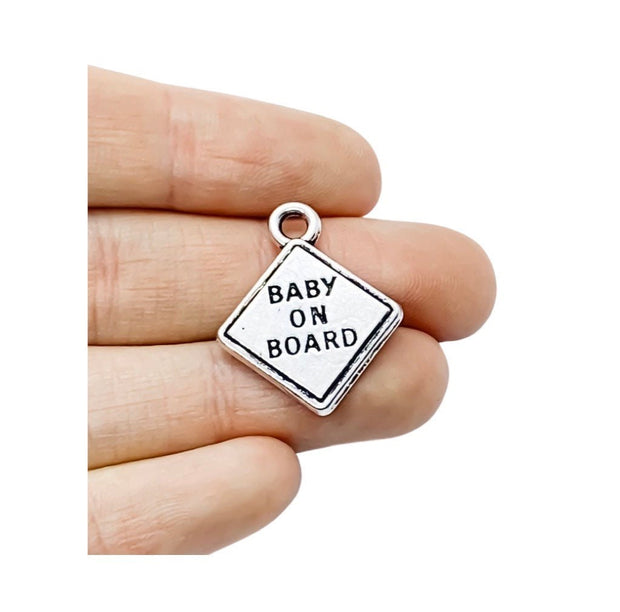 1 Baby on Board Sign Charm Silver, Individual Charms, Baby Charms, Mommy Charms, Mother Charms, DIY Craft, Cute Charms, Baby Pendant