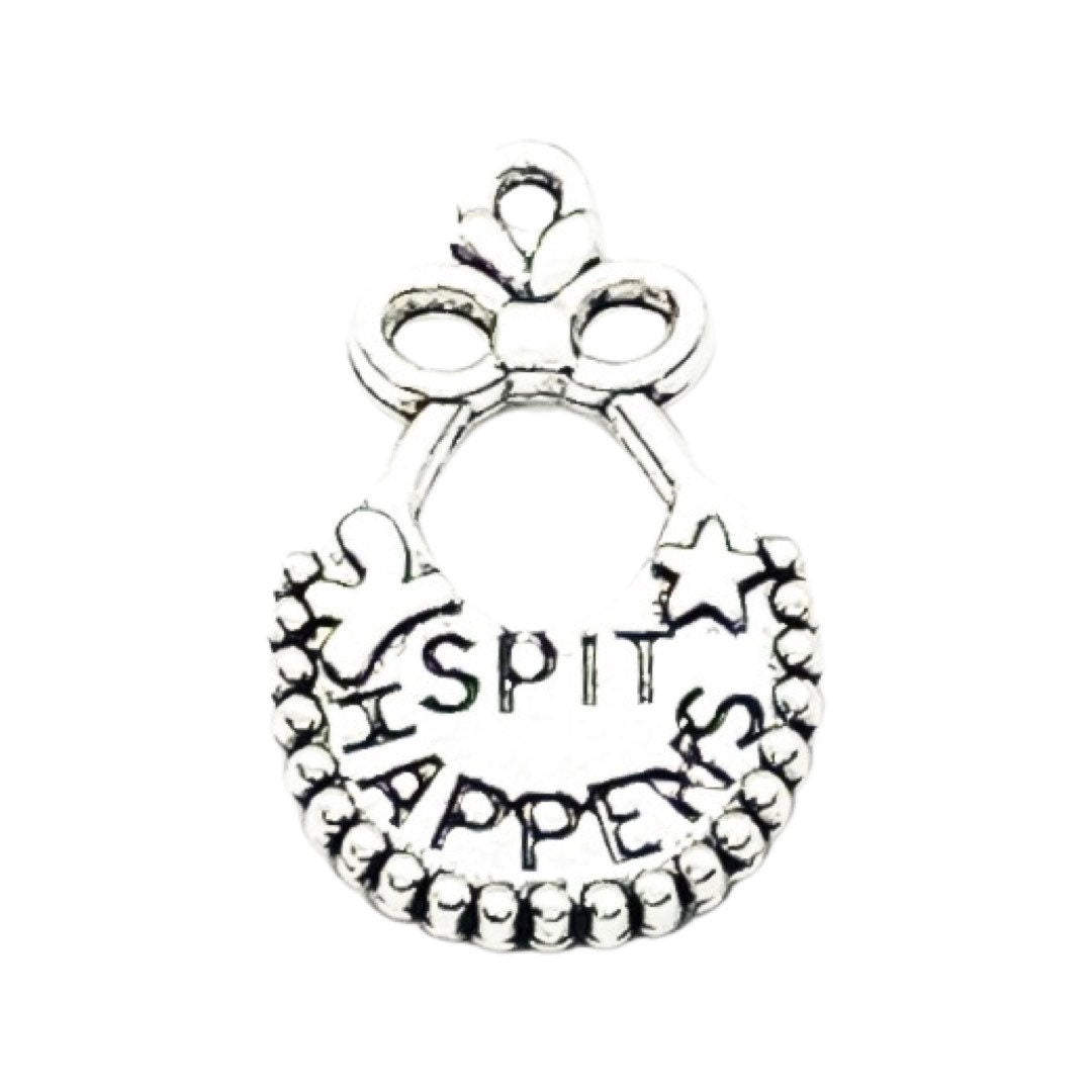 1 Breloque Bavoir Argentée, « Les petits accidents arrivent », Breloques individuelles, Breloques pour nouveau-né, Breloques pour nouvelle maman, Breloques pour maman, Loisirs créatifs, Breloques mignonnes