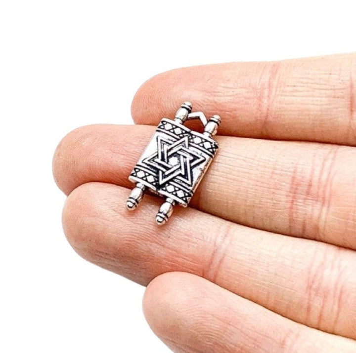 1 Tiny Torah Charm, Jewish Holiday Charm, Silver Star of David Charm, Hanukkah Charms, Bat Mitzvah Gift, Bible Charm, Religious Gift