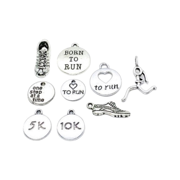 Lot de breloques pour la course à pied, breloques en vrac, breloques pour chaussures de course, breloques 5 km, 10 km, breloques fitness, apprêts pour bijoux, cadeau de Noël