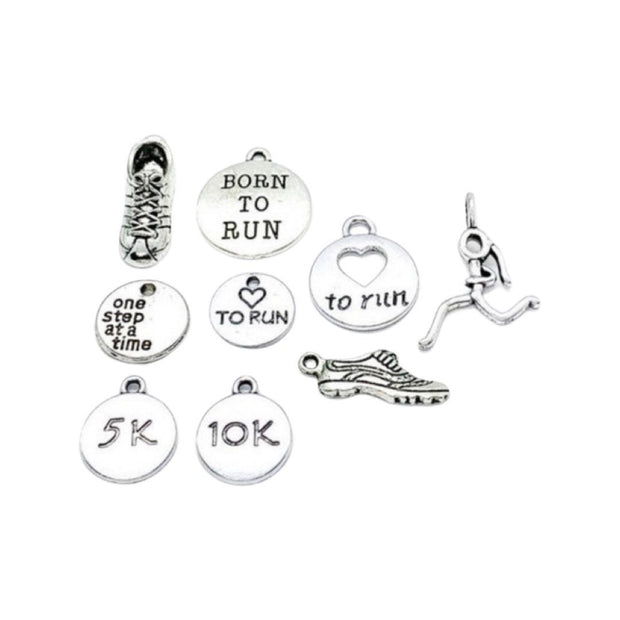 Running Charms Bundle, Charm Lot, Bulk, Running Shoe Charms, 5K, 10K Charm, Fitness Charms, Jewelry Findings, Stocking Stuffer