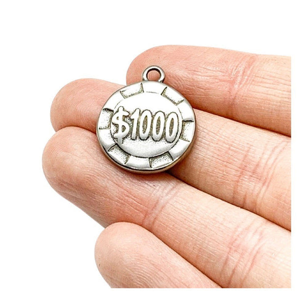 1000 Dollar Casino Chip Charm, Individual Charms, Travel Charms, USA Charms, Gambling Charms, Casino Charm, Jewelry Findings, DIY Jewelry