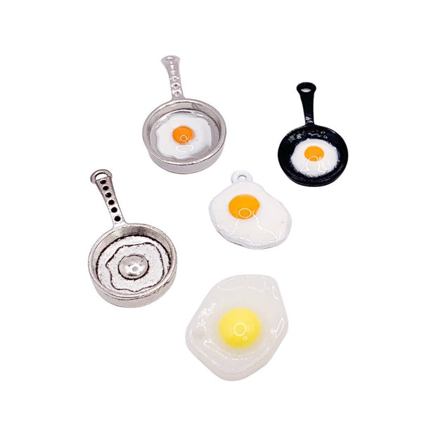 1 Fried Egg in Pan Charm, Egg Charms, Gift for Egg Lover, Breakfast Charms, Kitchen Charm, Frying Pan Charm, DIY Jewelry Findings