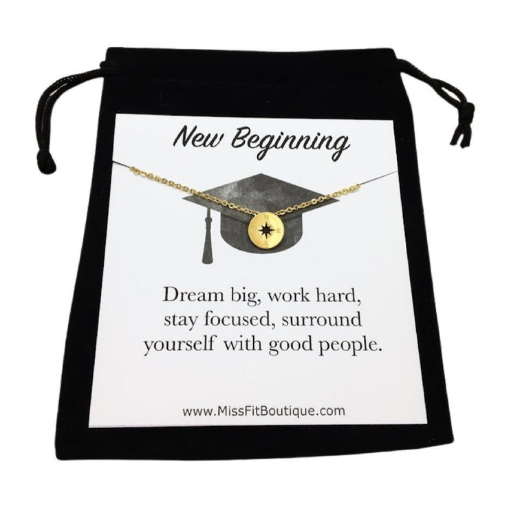 Congratulations Card, Graduation Necklace, Class of 2023 Gift, Tiny Compass Pendant, New Beginning Gift, Gift from Mom, High School Student