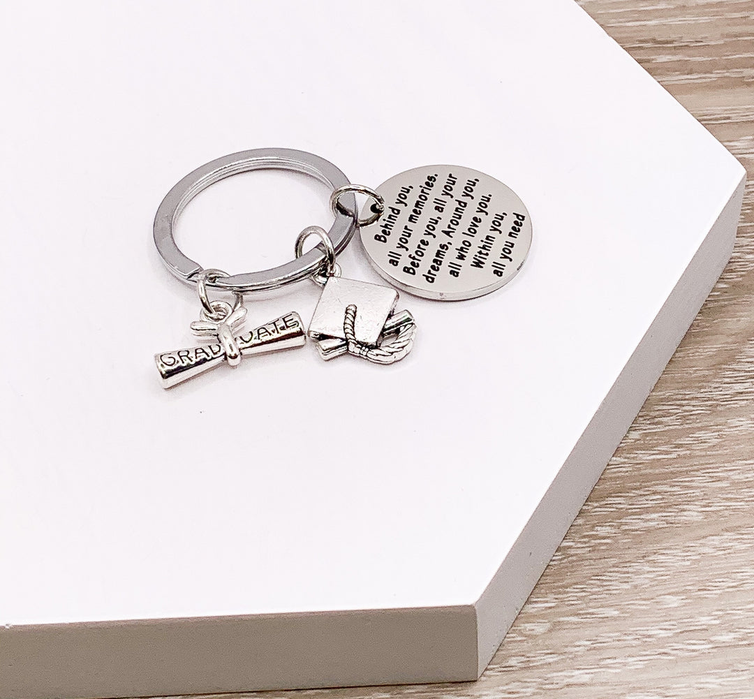 Porte-clés de fin d'études, promotion 2024, citation « L'avenir vous appartient », cadeau de fin d'études pour lui, cadeau pour un nouveau départ, cadeau pour un jeune diplômé du secondaire, cadeau pour une fille