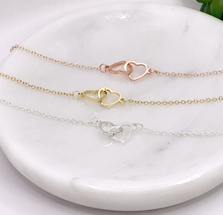 Bracelet double cœur, cadeau de grand-mère, cadeau de remise de diplôme, cadeau d'anniversaire, cadeau de Noël