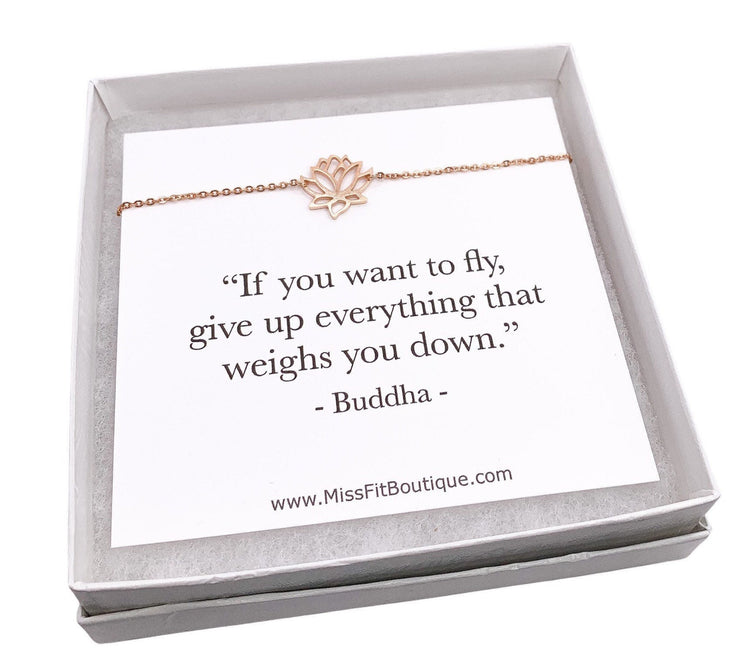 Buddha Quote, Lotus Bracelet, Lotus Flower Chain Bracelet, Dainty Bracelet, Friendship Bracelet, Inspirational Jewelry, Minimalist Bracelet