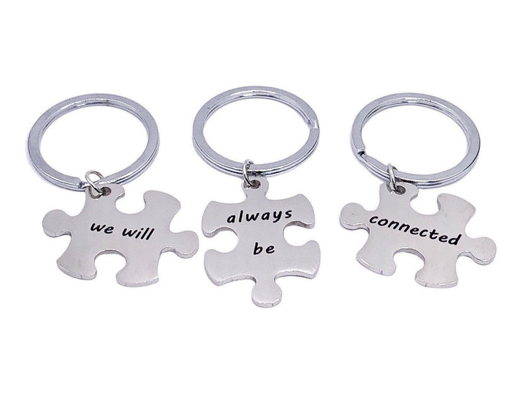 We Will Always Be Connected, Puzzle Keychain Set for 3, Best Friends Gifts, Matching Friendship Keychains, Long Distance Friends Gift