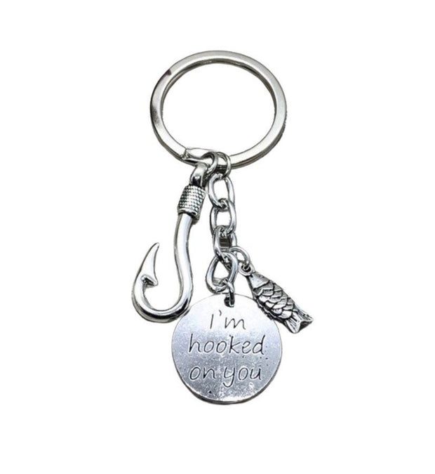 I’m Hooked On You Keychain, Fishing Gift, Fisherman Keychain, Fish Hook Charm, Girlfriend Gift, Stocking Stuffer, Unique Keychain, Wife Gift