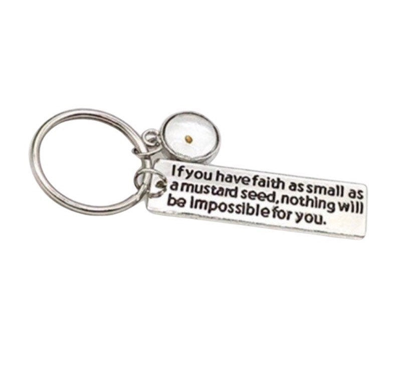 Porte-clés « Foi comme une graine de moutarde », Porte-clés « Croire », Cadeau religieux, Cadeau de foi, Cadeau pour marraine, Cadeau de première communion, Cadeau de confirmation