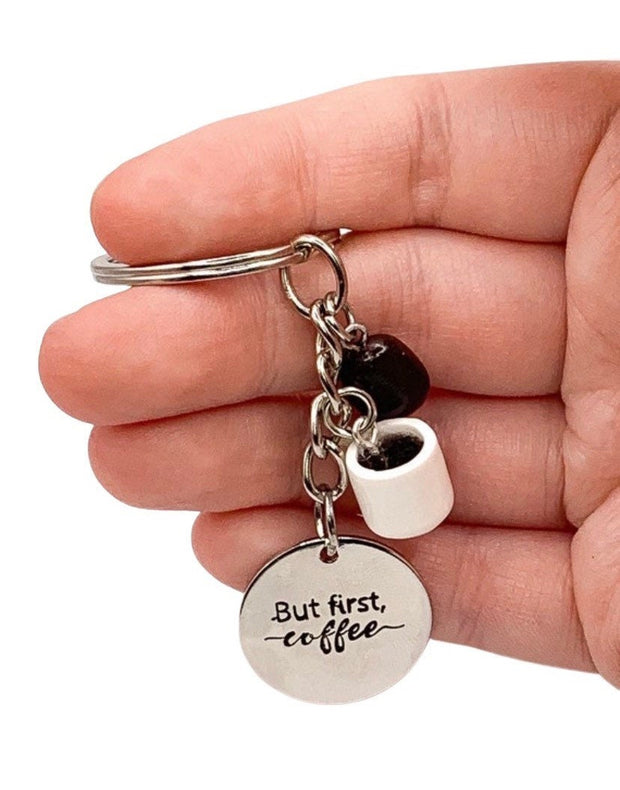 Coffee Keychain, Life Begins After Coffee, Coffee Bean Charm, Coffee Addict Gift, Mug Charm, Unique Mom Gift, Cute Coffee Gift, Teacher Gift