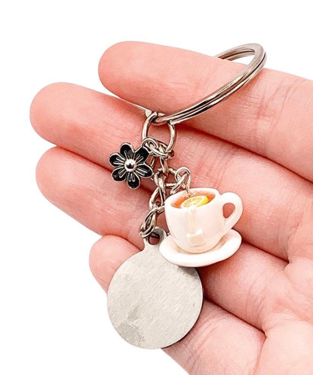 Tea Cup Keychain, Breathe Believe Be Quote, Tea Lover Gift, Cute Gift For Her, Tea Addict, Unique Keychain, Foodie Gift, Cute Gift for Mom