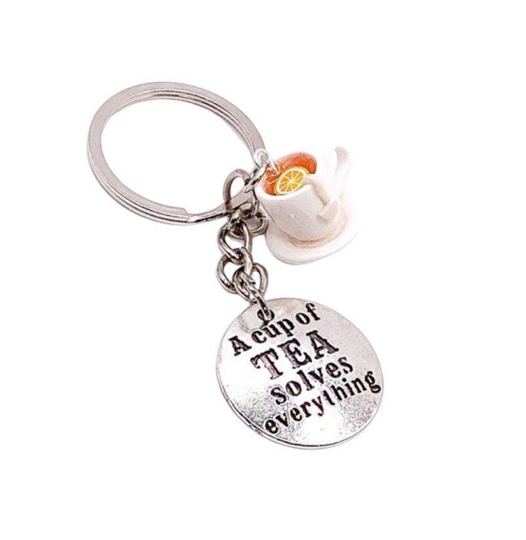 Tea Cup Keychain, Tea Lover Gift, Cute Gift For Her, Tea Addict, Unique Keychain, Tea Cup Solves Everything, Foodie Gift, Cute Gift for Mom