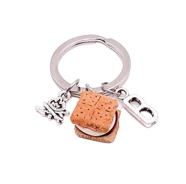 Smores Keychain, Camping Keychain, Campfire Charm, Miniature S’Mores, Miniature Food Charms, Cute Cookie Charm, Food Jewelry