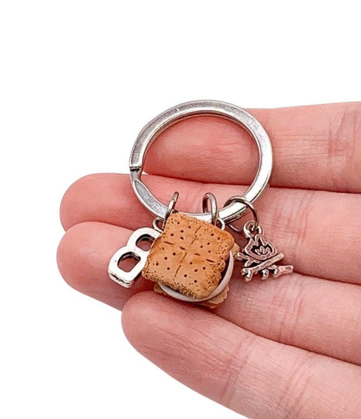 Smores Keychain, Camping Keychain, Campfire Charm, Miniature S’Mores, Miniature Food Charms, Cute Cookie Charm, Food Jewelry