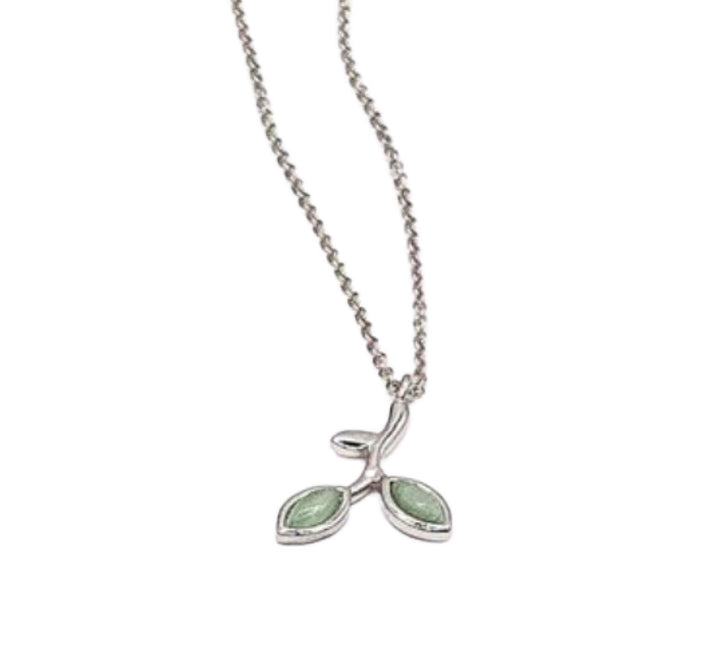 Collier Branche de Feuille Verte, Bijou en Argent Sterling, Collier Délicat, Cadeau pour Jardinier, Collier Feuilles, Pendentif Feuille en Émail Vert