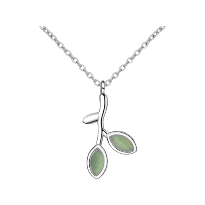 Collier Branche de Feuille Verte, Bijou en Argent Sterling, Collier Délicat, Cadeau pour Jardinier, Collier Feuilles, Pendentif Feuille en Émail Vert
