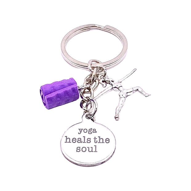 Yoga Keychain, Mini Yoga Mat Keychain, Yoga Heals The Soul Charm, Gift for Yoga Teacher, Yoga Lovers Gift for Her, Cute Yogi Christmas Gift