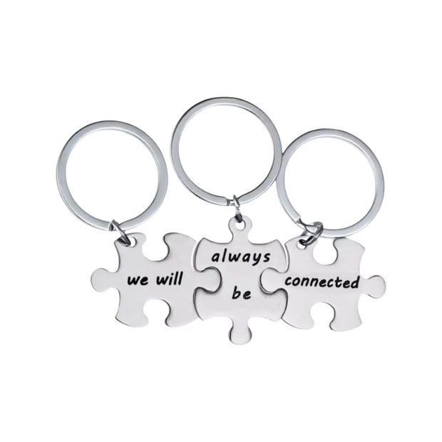 We Will Always Be Connected, Puzzle Keychain Set for 3, Best Friends Gifts, Matching Friendship Keychains, Long Distance Friends Gift