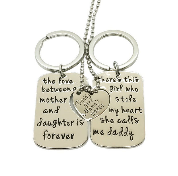 Daddy’s Girl Keychain Set for 2 or 3, Mama’s World Necklace Set, Mother Daughter Gift, Father Daughter Gift, Father’s Day Gift, Graduation