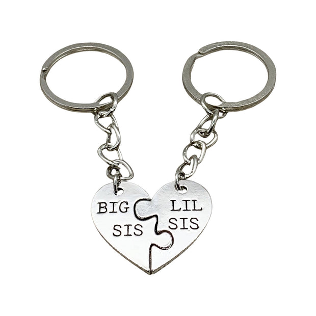 Big Sis Lil Sis Split Heart Charms, Sisters Keychain Set for 2, Shareable Gifts, Matching Keychains, Gift for Her, Uplifting Gifts