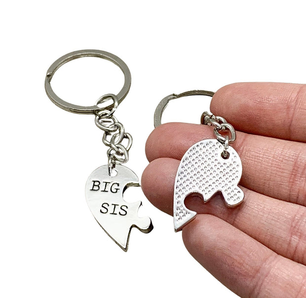 Big Sis Lil Sis Split Heart Charms, Sisters Keychain Set for 2, Shareable Gifts, Matching Keychains, Gift for Her, Uplifting Gifts