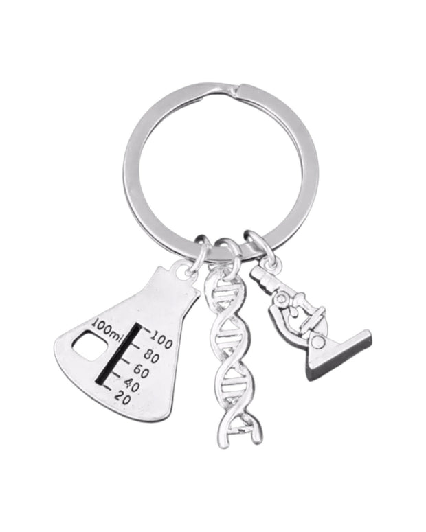 Chemistry Keychain, Chemist Gift, Student Gift, Microscope Charm, Science Teacher Gift, Lab Beaker Charm, Science Keychain