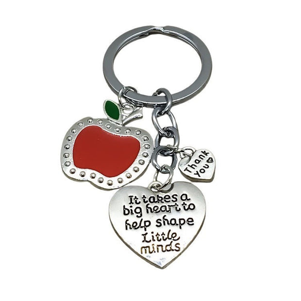 It Takes A Big Heart to Help Shape Little Minds Keychain, Teacher Appreciation Gift, Red Apple Keychain, Gift from Student, School Teacher