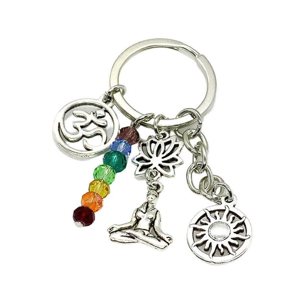 Chakra Keychain, Meditation Keyring, Rainbow Beads, Ohm Charm, Yoga Teacher Gift, Yogi Charm, Yoga Keychain, Buddha Gift