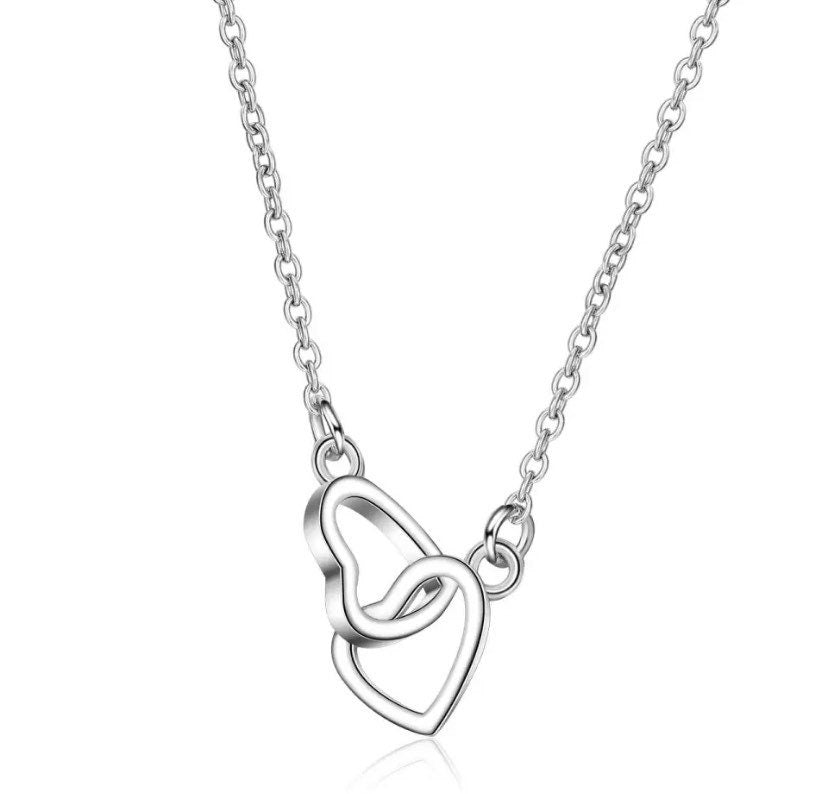 Collier 2 cœurs, Collier double cœur, Cadeau pour amoureux, Bijou pour grand-mère, Collier pour maman de deux enfants, Bijou de maternité, Cadeau d'anniversaire pour maman