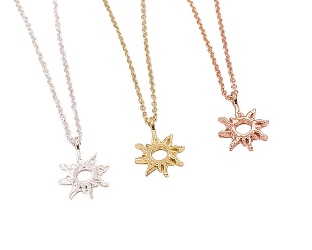 Sunshine Necklace, Sunburst Pendant, Dainty Necklace, Minimalist Celestial Sun Necklace, Summer Jewelry, Rose Gold Sunshine Necklace