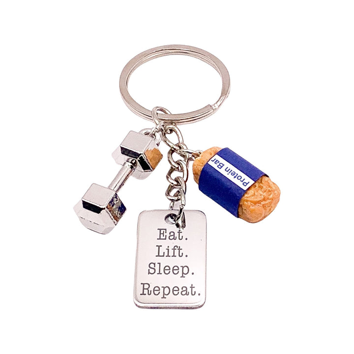 Porte-clés haltérophilie, mini barre protéinée, Rat Lift Sleep Repeat, cadeau fitness, breloque haltère, cadeau motivation pour l'entraînement, coach personnel