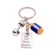 Weightlifting Keychain, Mini Protein Bar, Rat Lift Sleep Repeat, Fitness Gift, Dumbbell Charm, Workout Motivation Gift, Personal Trainer