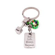 Salad Keychain, Fitness Gift, Eat Lift Sleep Repeat, Healthy Living Gift, Dumbbell Charm, Exercise Motivation Gift, Personal Trainer Gift