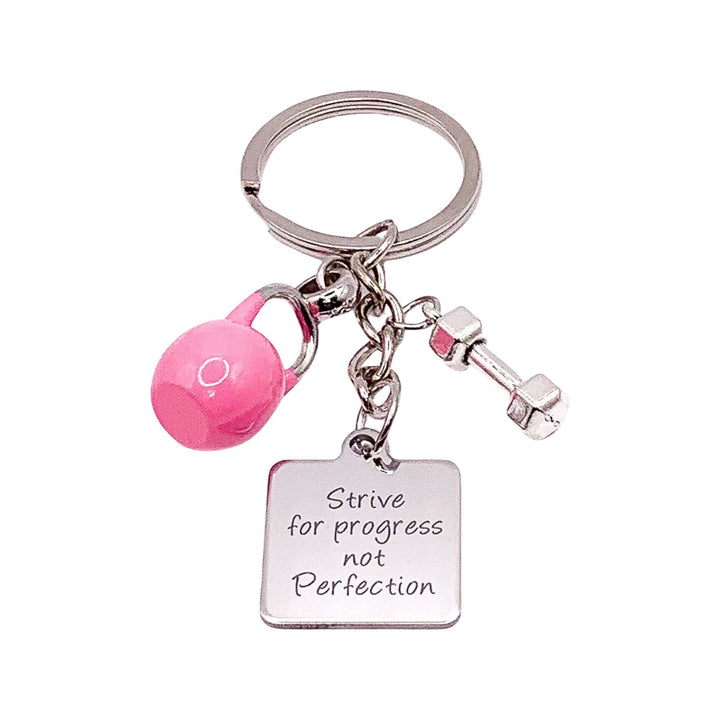 Porte-clés gym mignon, Visez le progrès, pas la perfection, Citation fitness, Breloque kettlebell, Porte-clés motivationnel, Cadeaux pour coach, Entraîneur personnel