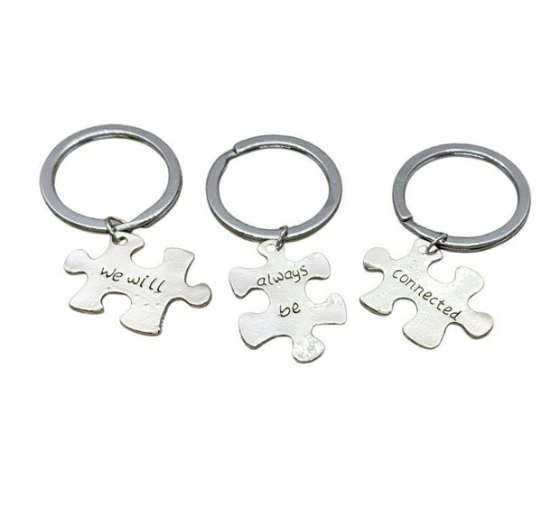 We Will Always Be Connected, Matching Keychain Set for 3, Best Friends Gifts, Puzzle Piece Keychains, Long Distance Friends Gift, Bridesmaid