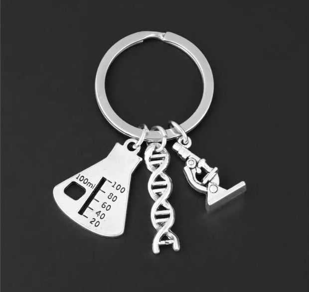 Chemistry Keychain, Chemist Gift, Student Gift, Microscope Charm, Science Teacher Gift, Lab Beaker Charm, Science Keychain