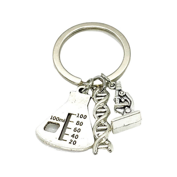 Chemistry Keychain, Chemist Gift, Student Gift, Microscope Charm, Science Teacher Gift, Lab Beaker Charm, Science Keychain