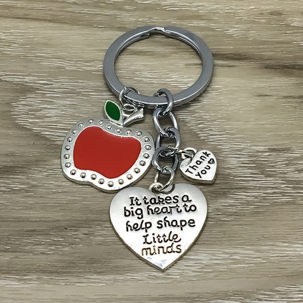 It Takes A Big Heart to Help Shape Little Minds Keychain, Teacher Appreciation Gift, Red Apple Keychain, Gift from Student, School Teacher