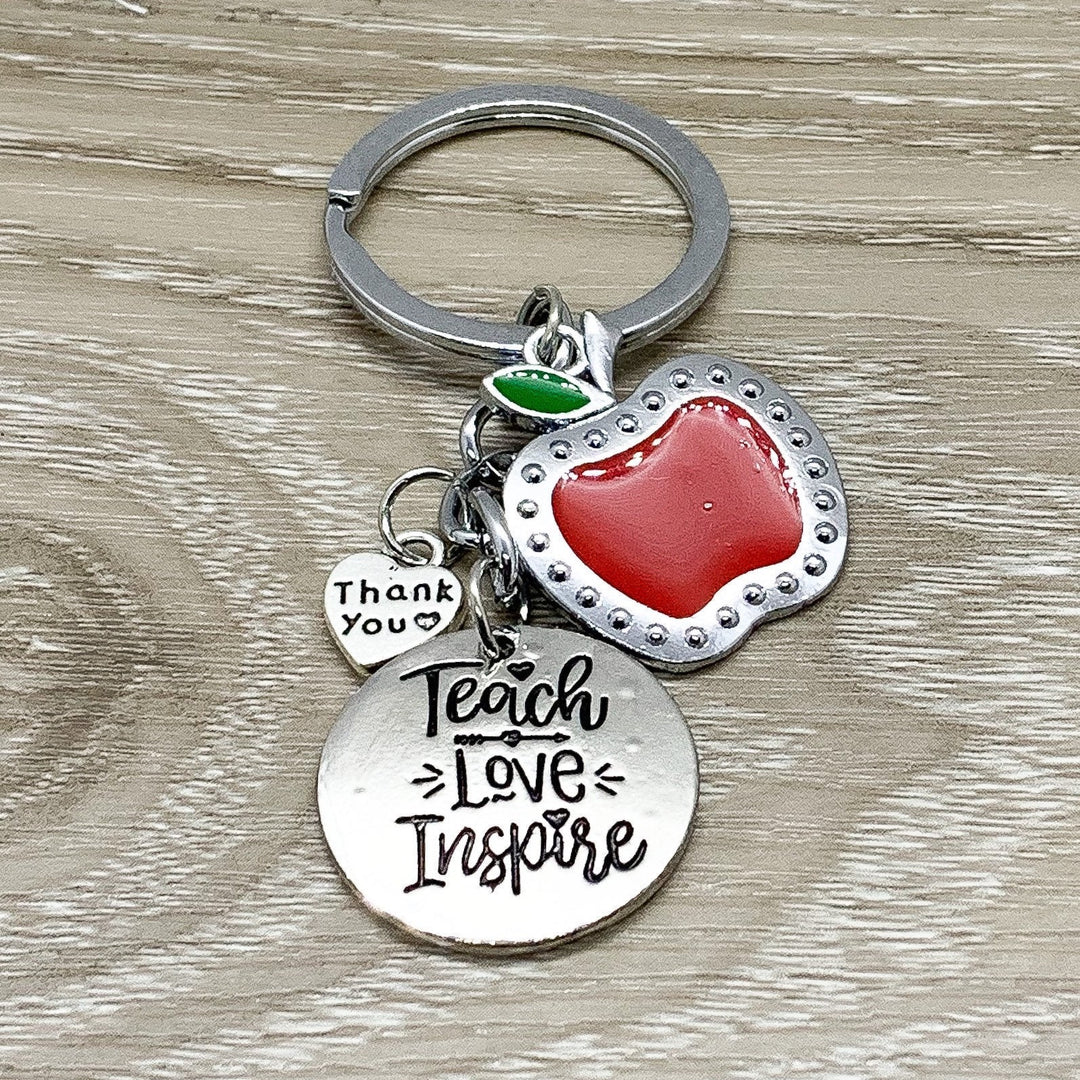 Teach Love Inspire Keychain, Teacher Appreciation Gift, Red Apple Keychain, Gift from Student, School Teacher Thank You Gift