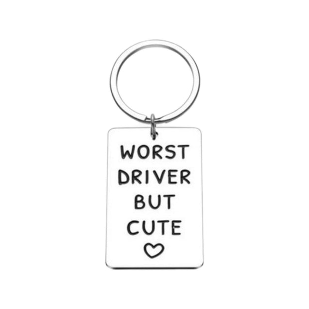 Worst Driver But Cute Keychain, Funny Husband Keychain, Gift for Wife, Humorous Birthday Gift for Him, Bad Driver Gift, Girlfriend Gift