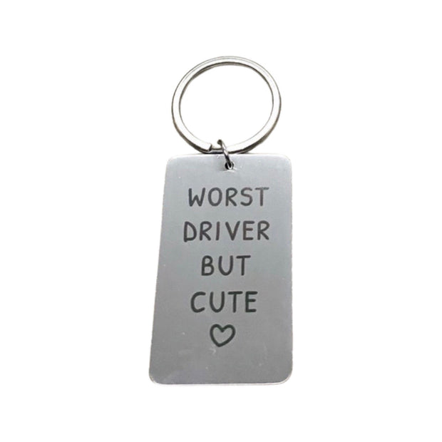 Worst Driver But Cute Keychain, Funny Husband Keychain, Gift for Wife, Humorous Birthday Gift for Him, Bad Driver Gift, Girlfriend Gift