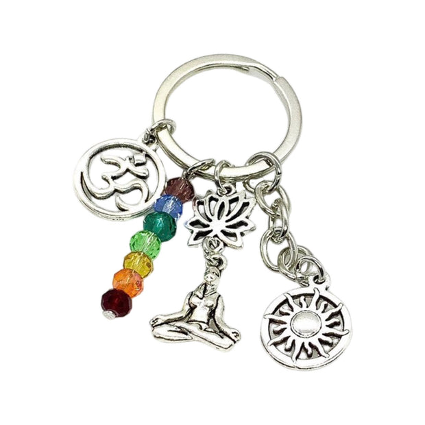 Chakra Keychain, Meditation Keyring, Rainbow Beads, Ohm Charm, Yoga Teacher Gift, Yogi Charm, Yoga Keychain, Buddha Gift