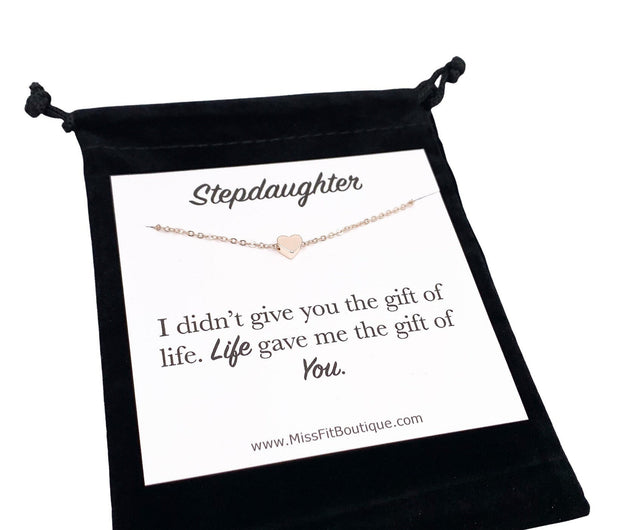 Tiny Heart Necklace, Stepdaughter Quote Card, Rose Gold, Silver, Gold