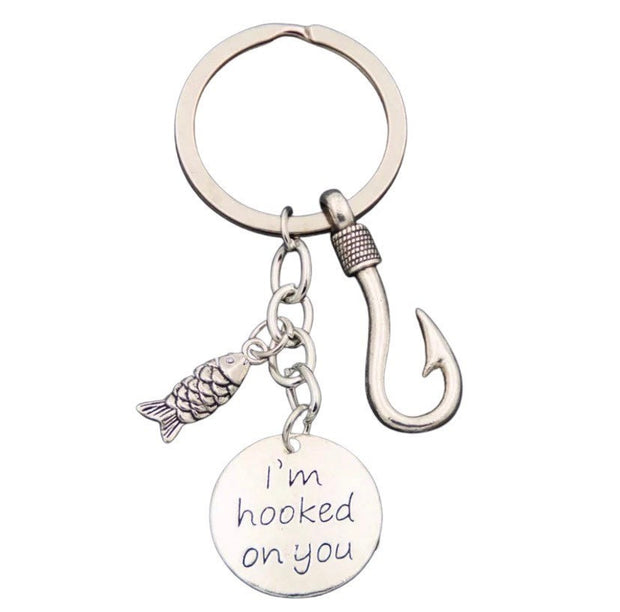 I’m Hooked On You Keychain, Fishing Gift, Fisherman Keychain, Fish Hook Charm, Girlfriend Gift, Stocking Stuffer, Unique Keychain, Wife Gift