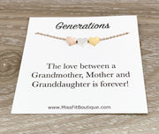 Three Generations Jewelry, 3 Hearts Necklace, Dainty Heart Necklace, Gift for Mom, Grandmother Necklace, Minimalist Jewelry, Mother Necklace