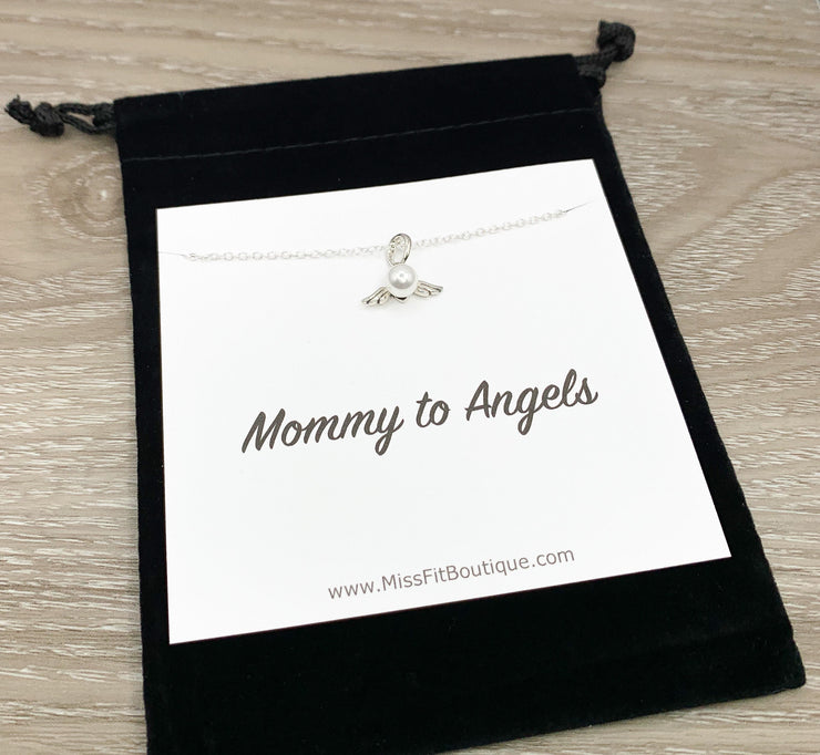 Mommy of Angels Gift, Sterling Silver Pearl Angel Pendant, Multiple Miscarriage Keepsake, Tiny Angel Necklace, Infant Loss Gift, Bereavement